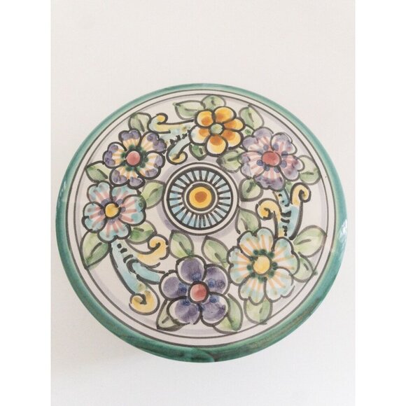 Handmade D' Acunto Vietri Italian Ceramic Floral Round Box 6" Diameter - Picture 3 of 15